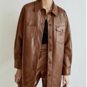NWT Wilfred Aritzia Cognac The Ganna™ Shirt Jacket Vegan Leather Sz XS
